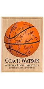 Basketball Coach Gift Plaque - Coaches Recognition Award Trophy - SIGNABLE PERSONALIZED For Team Signatures & Thank You Notes - Solid Wood - 8.5in x 11in x .75in (Basketball Coach)