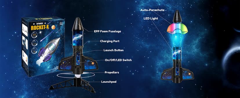 Rocket Launcher for Kids -200 Feet of Flight Altitude, Auto Electric Rocket Toys with Safe Parachute, Outdoor Summer Yard Toys Christmas Birthday Gifts for Boys & Girls Age 6 7 9 10 12 8-13 Years Old