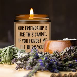 Homsolver Friends Birthday Christmas Gifts for Women, Friend Funny Scented Soy Candles Gift, Our Friendship Candle Premium Lavender Scent