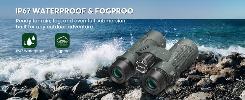 WOSPORTS 10x42 Binoculars for Adults - IP67 Waterproof Binoculars for Bird Watching, Camping, Hiking