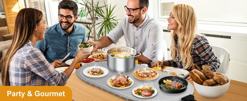 seenlast Warming Mat for Food with Adjustable Temperature Timer,10S Fast Heating Silicone Food Warmers for Parties Buffet and Home Daily,Food Warming Mat with Insulating Pad Raised Feet Protects Table B0FDWZ3ZLC