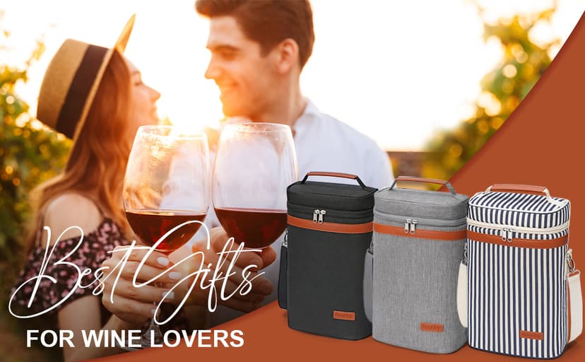 2 Bottle Wine Bag Wine Cooler Carrier Wine Gift Tote Bag, Leakproof & Insulated Bottle Bags for Travel, BYOB, Beach, Dinner, Party, Christmas Gifts for Wines Lovers Women Men - Black