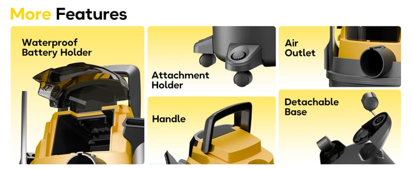 DeForce Cordless Shop Wet Dry Vacuums for DeWalt 20V Max Battery, 5.2-Gallon Portable Shop Vac, 17000Pa with Hose Nozzles HEPA Filters Wheels for Home Projects & Renovations, Mustard(No Battery)