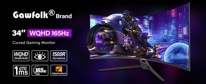 Gawfolk 34 Inch Ultrawide Curved Gaming Monitor, 21:9 WQHD 3440x1440 165Hz Curved 1500R Computer Monitor PIP/PBP,1ms(MPRT) 127% sRGB,HDMI & DP,Tilt Adjustable,Panoramic for Office & Immersive Gaming