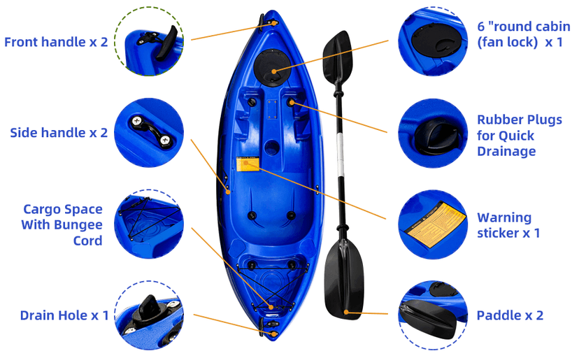 Fishing Kayaks, 12.4FT, 2-3 Person Sit on Top Kayak for Adults with Paddle & Comfortable Seat, Capacity of 600LBS, Hard Shell Recreational Ocean Kayak Boat