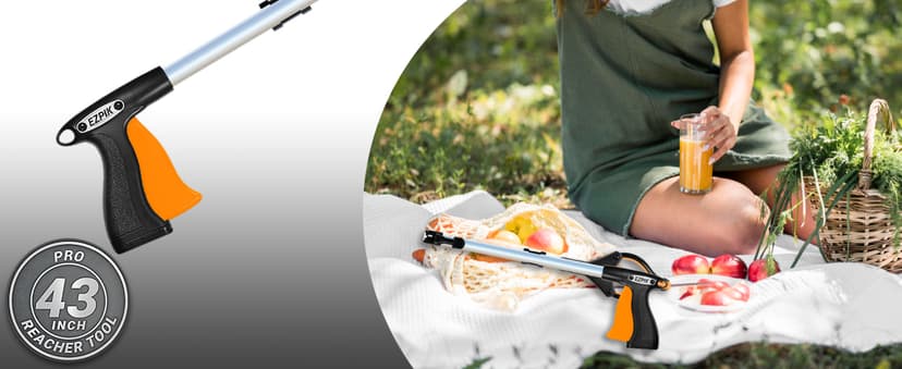 EZPIK Pro 43" Foldable Grabber Reacher Tool for Seniors - Grabbers for Elderly Reaching Tool Heavy Duty Pickup Trash Picker Upper Equipment - Claw Grabber Stick for Reaching Aids, Weed Gripper