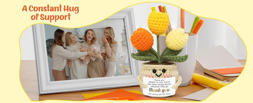 OASSIE Thank You Gifts for Women - Mini Handmade Positive Tulip Flowers Crochet with Message Card - Christmas Birthday Farewell Employee Appreciation Gifts for Coworkers, Emotional Support Crochet