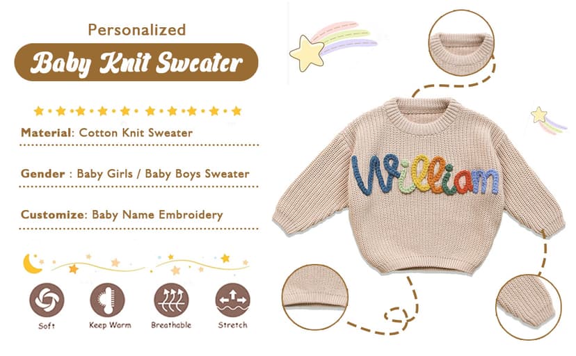 Personalized Baby Sweater with Name,One Birthday Gift,Custom Name Embroidered Knit Sweater,Newborn Baby Girl Boy Sweater,Monogrammed Newborn Gifts
