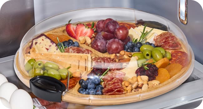 Farberware Bamboo Cutting Board with Clear Locking Lid, 11x14 Inch Charcuterie Board with Handles - Reversible Serving Board for Cheese, Meats, Snacks and More B0D2RRK7CS