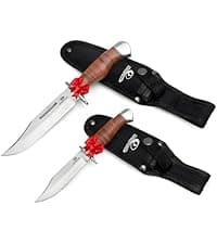 Mossy Oak Fixed Blade Bowie Knife, 2-piece Hunting Knife with Leather Handle Featuring Laser Pattern, Sheath Included