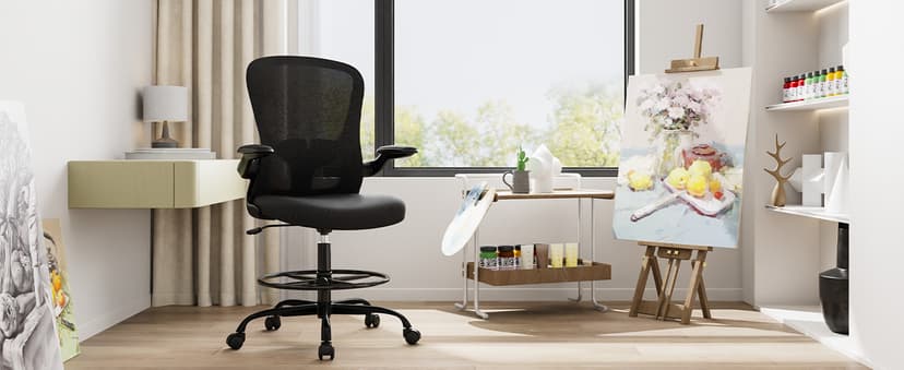 Drafting Chair, Tall Office Chair with Flip-up Armrests Executive Ergonomic Computer Standing Desk Chair, Office Drafting Chair with Lumbar Support and Adjustable Footrest Ring