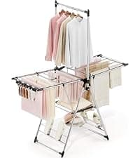 APEXCHASER Clothes Drying Rack, Stainless Steel Drying Rack Clothing with Height-Adjustable, Foldable Gullwings Laundry Drying Rack, Indoor Outdoor Use, No Assembly