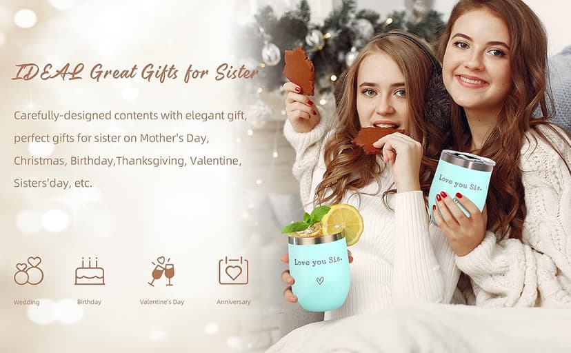 Sisters Gifts from Sister - Love You Sis - Sisters Birthday Gift - Christmas Graduation Birthday Gift for Sister, 12oz Tumbler with Straw(Mint)