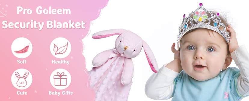 Pro Goleem Loveys for Babies Bunny Security Blanket Baby Girl Gifts Newborn Soft Pink Lovie for Infant and Toddler Snuggle Toy Stuffed Animal, Pink 16 Inch