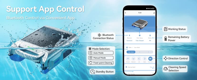 2026 New V1T Solar Pool Skimmer, Robotic Pool Surface Skimmer Cleaner with App Control, 7L Large Basket 24/7 Cleaning Smart Obstacle Avoidance Dual Charging Options Ideal for Above Ground Pool