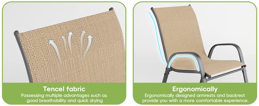 Patio Chairs Set of 4, Outdoor Dining Chairs Stackable for All Weather, Breathable Metal Modern Outside Furniture Chair for Pool Side, Garden, Backyard Deck, Brown