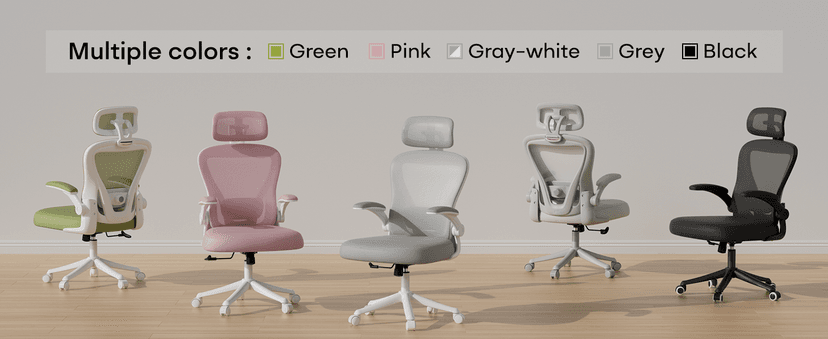 SeekFancy Ergonomic Office Chair M903, Computer Desk Chair with Wheels, High Back Mesh Office Chair with Adjustable Lumbar Support, Headrest, Flip-Up Armrests, White Grey