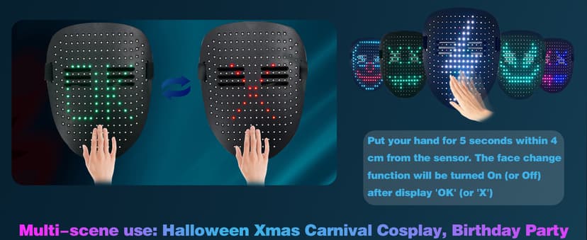 50+ Glowing Patterns for Halloween Costume, Christmas Cosplay, Birthday Party, Adjustable Strap Fits Kids Boys Teens Ages 5+ MOYACA Led Mask Light up Mask Gesture Sensing, Kids Cool Toys Men Boys Gift B09ZY7WY8P