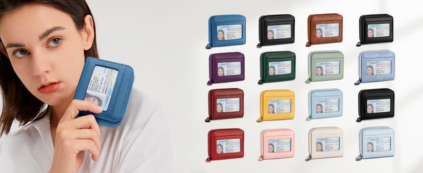 XINNSTAR Small Wallet for Women, Genuine Leather RFID Blocking Credit Card Holder Slim Compact Coin Purse Women's Wallets with ID Window 8 Card Slots