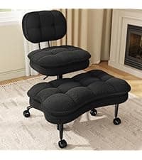 DurayLoly Ergonomic Cross Legged Chair 360° Swivel Meditation Chair with Wheels, Height Adjustable Seat for ADHD, Strong Lumbar Support,Home Office Furniture, Teddy Fabric,White