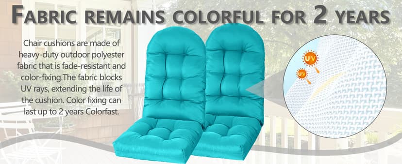 Yddsky Adirondack Chair Cushion, Rocking Cushions 44x19.4x4 inch, High Back Patio Recliner Cushion of Upper and Lower with Ties, Sunscreen and Fade-Resistant Turquoise,2
