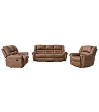 EBELLO Faux Leather Recliner Sofa Furniture Set for Living Room, Recliner Chair, Manual Loveseat, 3 Seat Recliniing Sofa Couch Set for Meeting Room, Brown