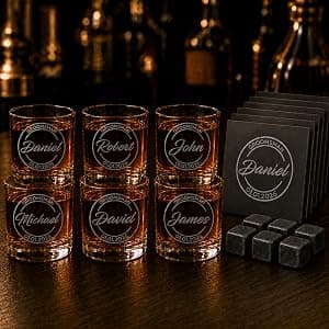 Six groomsmen glasses for larger wedding party gifts Groomsmen Engraved Whiskey Glass Set of 6 B0GM8TX93M