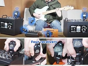 JOYO 2.4GHz Wireless Guitar System 4 Channels Rechargeable Audio Wireless Transmitter Receiver for Guitar Bass Electric Instruments (JW-03)