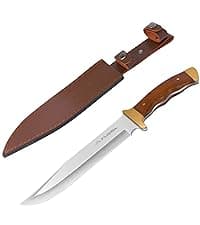 FLISSA Survival Hunting Knife with Sheath, 15-inch Full Tang Fixed Blade Tactical Bowie Knife with Sharpener & Fire Starter for Camping, Outdoor, Bushcraft