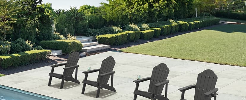 LUE BONA HDPE Adirondack Chairs Set of 4 - Weather Resistant Seating with Cup Holder for Patio, Fire Pit, Deck & Resort Garden, Black