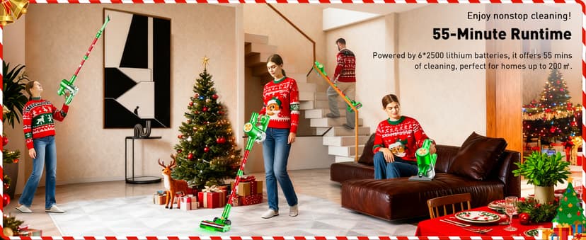 Cordless Vacuum Cleaner, 46Kpa//500W/55Mins Vacuum Cleaners for Home, Self-Standing Stick Vacuum, LED Display & Anti-Tangle, Lightweight Rechargeable Vacuum for Carpet, Floor