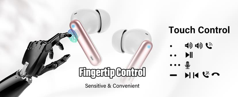 Wireless Earbuds, Bluetooth 5.4 Headphones Bass Stereo, Ear Buds with Noise Cancelling Mic, LED Display in Ear Earphones Clear Calls, IP7 Waterproof Bluetooth Earbuds for Laptop/Phones/Sports, White