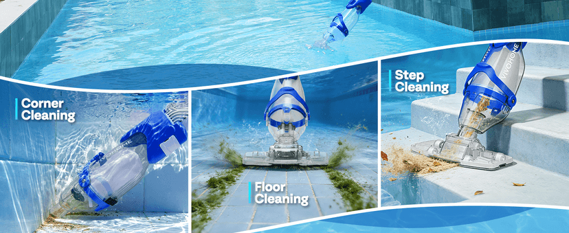 VIVOHOME 1140GPH Handheld Pool Vacuum Cordless Cleaner Powerful 40W Motor Suction Long-Run 75min Battery, 2.6L Visible Filter, Adjustable 8.2FT Pole for Above Ground & In-Ground Pools