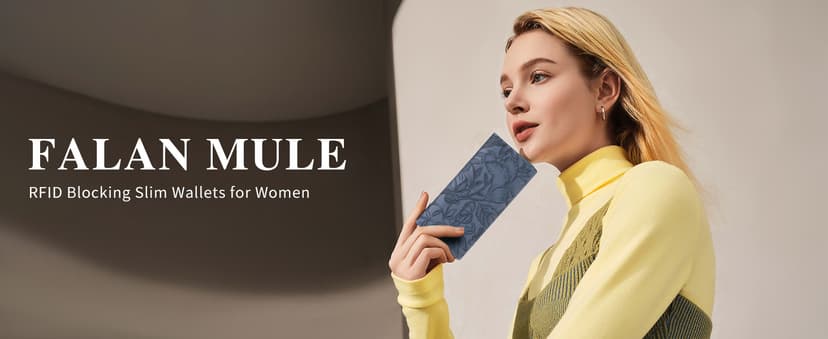 FALAN MULE Ultra Slim Thin Wallet for Women Bifold Leather RFID Blocking Designer Credit Card Holder