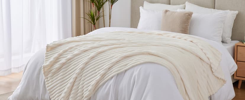 Ultra-Soft Plush Fleece, Cozy, Warm Yet Lightweight, Ribbed Texture, Home Decor, Machine Washable, Giftable, All-Season Use BEDELITE Ribbed Fleece Throw Blanket for Couch, Cream, 50"x60" B0CSFJR66V