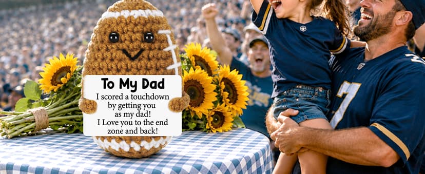 Dad Gifts from Daughter Son Wife, Positive Handmade Crochet Dad Birthday Gift, Funny Cute Small Gifts for Dads, I Love You Girl Papa Gift Idea, Unique Doll for Step-Dads Football