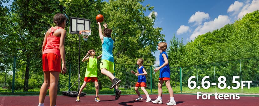 Sweetcrispy Portable Basketball Hoop Outdoor 6.1-10FT Adjustable Height, 44 Inch Shatterproof Backboard/Shock Absorbent Rim, Fillable Base, 2 Wheels for Backyard/Driveway