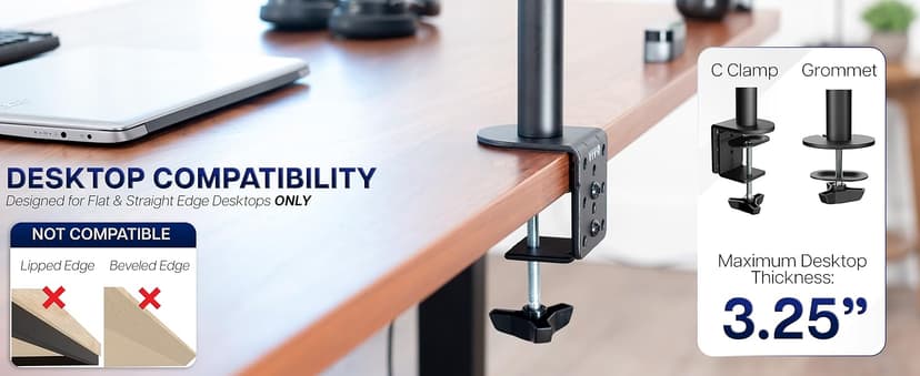 VIVO Dual Monitor Desk Mount, Holds 2 Computer Screens up to 30 inches and 22lbs Each, Heavy Duty Fully Adjustable Steel Stand with C-Clamp and Grommet, Black, STAND-V002