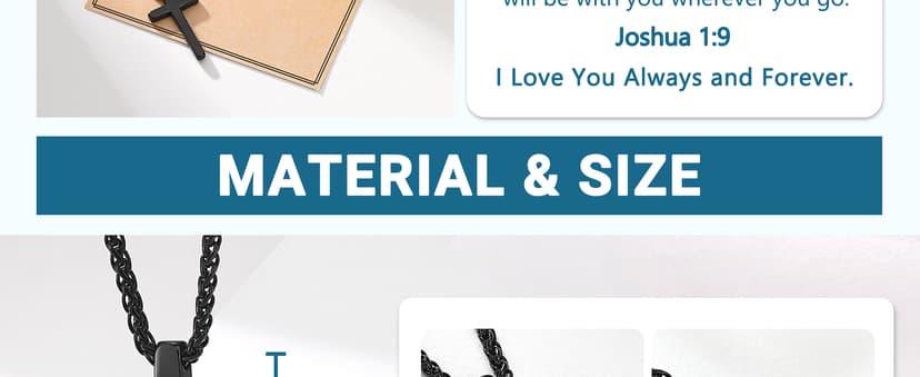 Happy Birthday Gifts for Boys 8-18 Years Old, Black Cross Necklace with Bible Verse Joshua 1:9 for Son, Grandson, Nephew, Friend