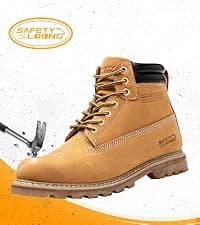 SAFETY LOONG Moc Toe Work Boots for Men Soft Toe Comfortable Full-Grain Leather 6" Non Slip and Water Resistant Safety Ankle Workboots