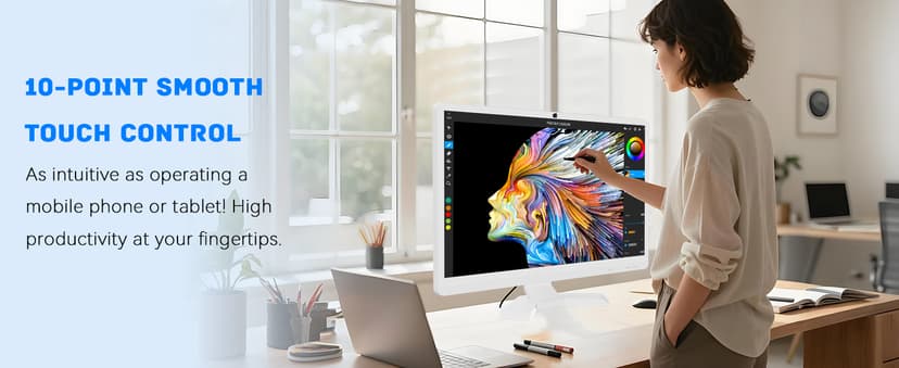 22 inch Touch Screen Monitor with Webcam FHD 1920x1080P Computer Monitor FreeSync HDR HDMI Ports Eye Care Frameless VESA Mount
