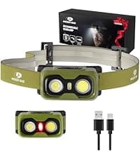 Mossy Oak 600 Lumens Rechargeable Headlamp, Lightweight LED Headlight with White & Red Light, Waterproof Head Lamp with Non-Slip Band, Dimmable & Memory Function for Hunting, Camping, Power Outage
