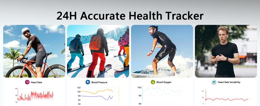 Smart Bracelet for Men Women, Health Activity Fitness Trackers, 24H Sleep Tracker, 24/7 Continuous Heart Rate/Blood Pressure/HRV/Stress Monitor, 170+ Sports Modes Smart Wristband with Free APP 2 Bands