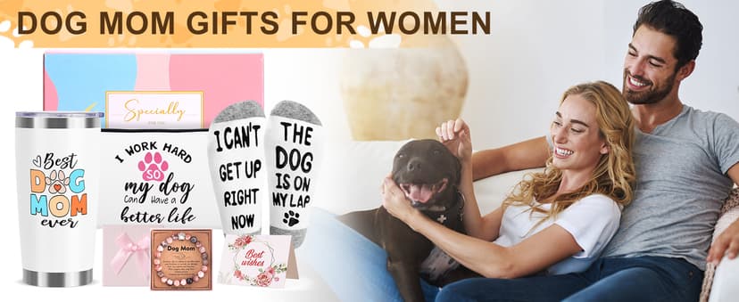 Dog Mom Dog Lover Gifts for Women, 20oz Wine Tumbler Set with Makeup Bag & Natural Stone Paw Bracelets & Socks for Women - Perfect for Birthdays, Mothers Day & Christmas
