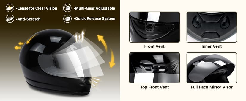 SLMOTO DOT Approved Motorcycle Helmet Hot Gloss Black Full Face Mirror Visor Sun Shield Street Helmet