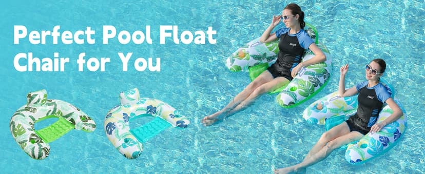 2 Pack Inflatable Pool Float Chair, Floating Pool Chair Adults Pool Lounger Float with Cup Holder & Handles Water Floats for Adults Lake Chair Floats for Swimming Pool River Beach Party