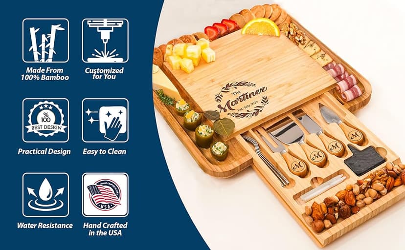 Personalized Charcuterie Board Gift Set, Christmas, Engagement - Wedding Gifts for Couples 2025, Custom Cheese Boards Gifts, Bridal Shower Gifts for Bride, Housewarming Gifts New Home for Women