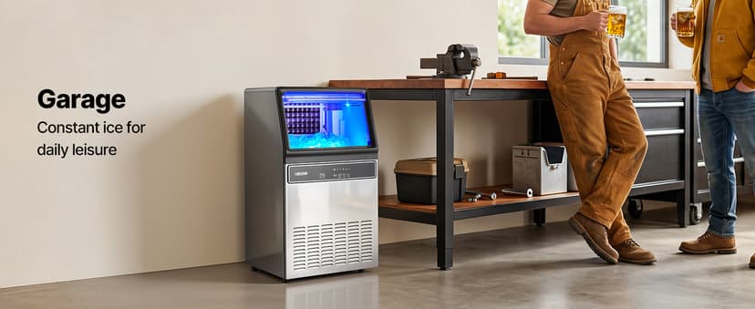 VEVOR Commercial Ice Maker Machine, 120 lbs/24H Ice Production, 33 lbs Storage Bin, 45 Cubes per Cycle, Stainless Steel Under Counter & Freestanding Ice Maker with LED Display, for Home Bar Restaurant