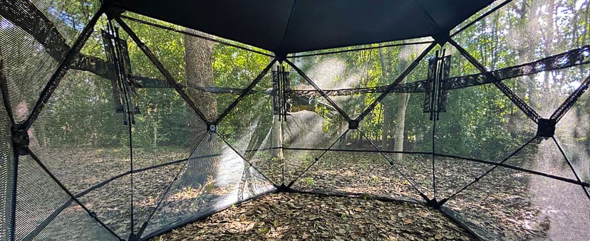 Extra Large Hunting Blind 4 Person with Portable Hunting Chair, 288/360 Degree See Through Pop up Ground Blinds for Deer Turkey Duck Hunting, Bow Hunting Adjust Windows with Silent Zipper