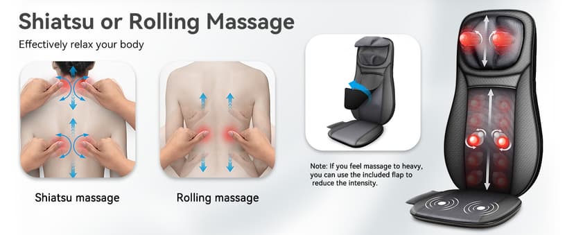 Snailax shiatsu Neck & Back Massager with Heat, Full Back Kneading Shiatsu or Rolling Massage, Massage Chair pad with Height Adjustment, Back Massager for Neck and Shoulder